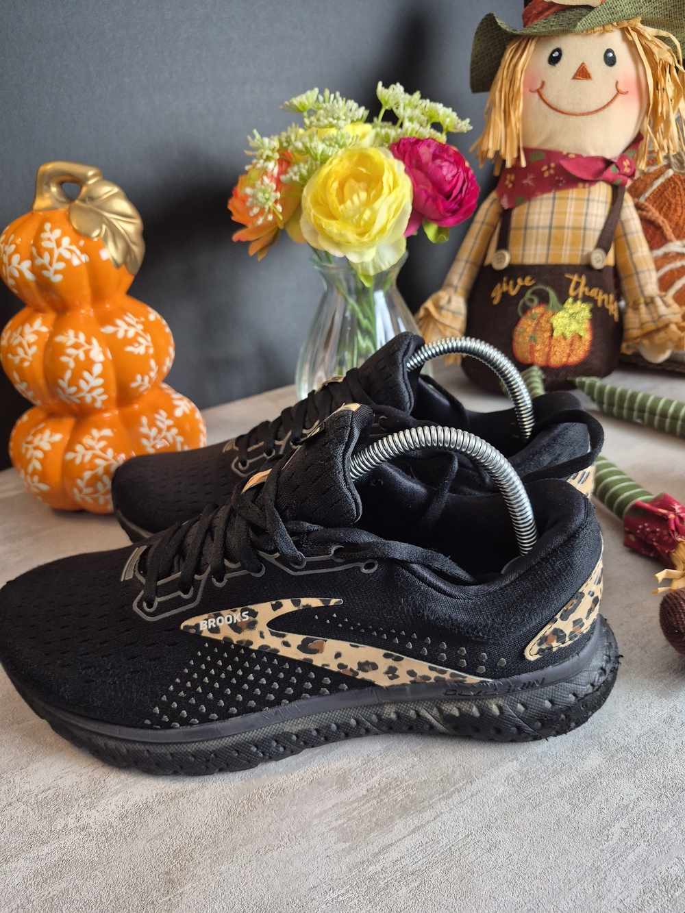 Brooks Women's Black Running Shoes with Leopard Print Detail